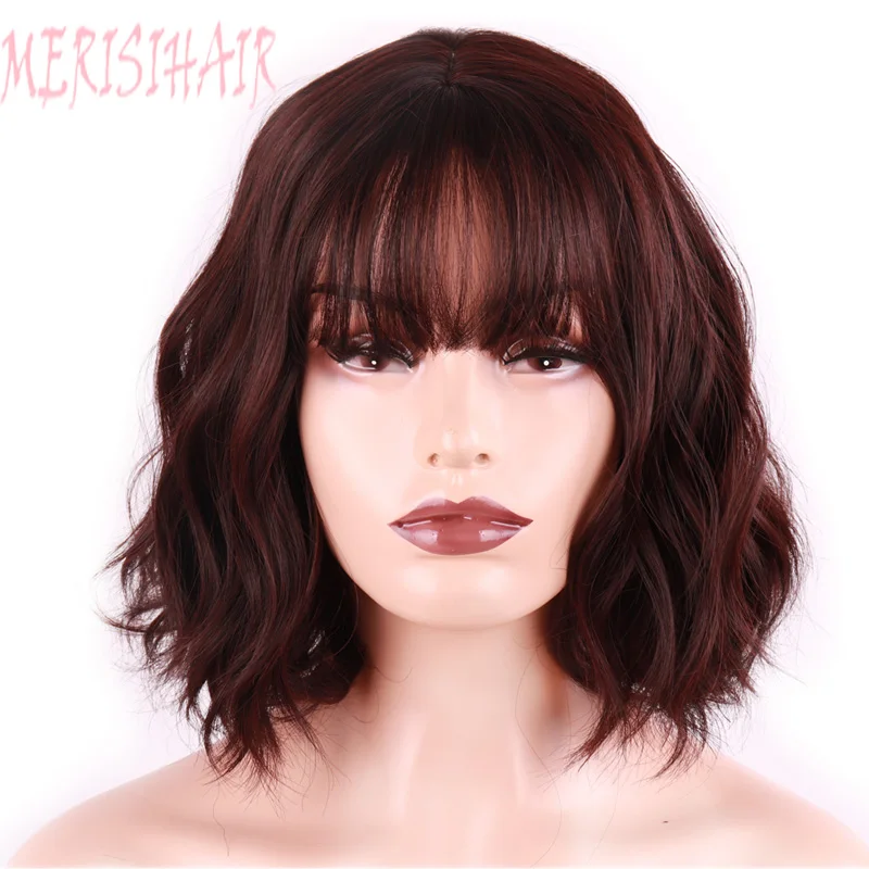 MERISI HAIR Synthetic Hair Brown 8 Colors Short Water Wave Wigs For White/Black Women Heat Resistant Fiber Daily Full False Hair 3 MERISI HAIR Synthetic Hair Brown 8 Colors Short Water Wave Wigs For White/Black Women Heat Resistant Fiber Daily Full False Hair 3