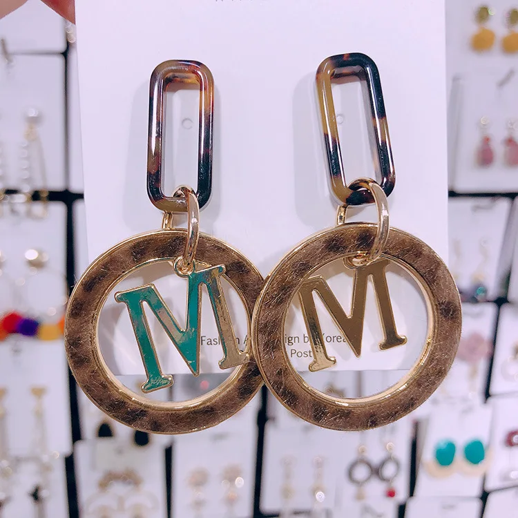 AOMU Metal Gold Velvet Leopard Print Fur Star Ball Tortoiseshell Acrylic Geometric Circle Square Long Drop Earrings for Women