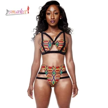 Maillot de bain imprimé africain femmes 2018 ensemble de Bikini inspiré de l'imprimé africain femmes maillot de bain à bretelles imprimé éthique maillots de bain africains XL(China)
