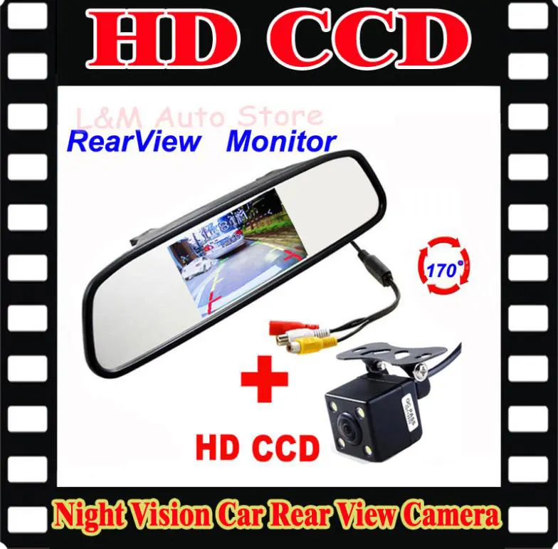 Автомобиль HD видео автопарк Мониторы, LED Ночное видение Реверсивный CCD заднего вида Камера с 4.3 дюймов автомобиля Зеркало заднего вида Мониторы
