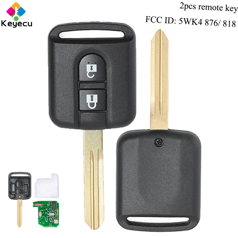 

KEYECU Pair Remote Control Car Key With 2 Buttons& 433MHz& ID46 PCF7946 Chip - FOB for Nissan Micra Navara Qashqai 5WK4 876/ 818