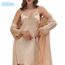 Летние Для женщин шелковая, с коротким рукавом, одежда для сна, набор ночных рубашек Искушение сексуальная одежда из двух частей леди