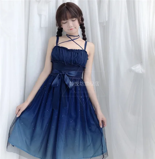 

2019 Summer New Japanese dress girl's lolita starry gradient JSK sling Loli dress lovely style