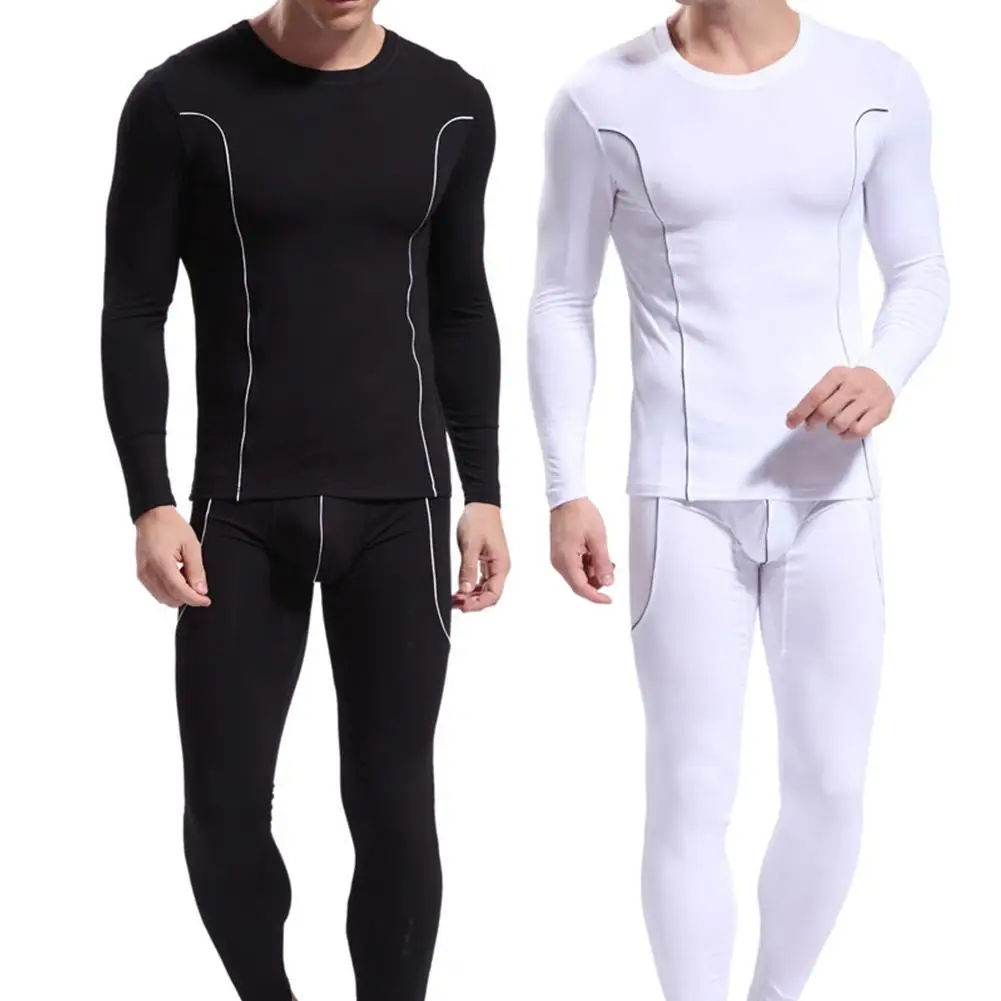 Thermal Underwear Set Fashion Men Stripe Pattern Long Sleeve Thermal Underwear Slim Fit Top Pants Set new thermal underwear set thermal underwear