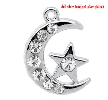 

DoreenBeads 10 Silver Color Rhinestone Moon &Star Charm Pendants (B10352), yiwu