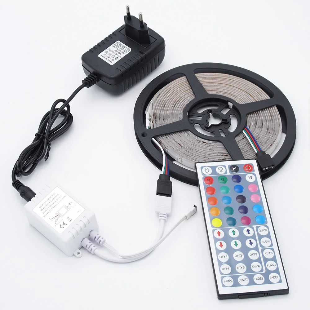 

IP65 Waterpoof RGB LED strip 3528 5M Strip LED Light RGB DC12V Flexible 44KEY IR Remote Controller 12V 2A Power RGB led strip