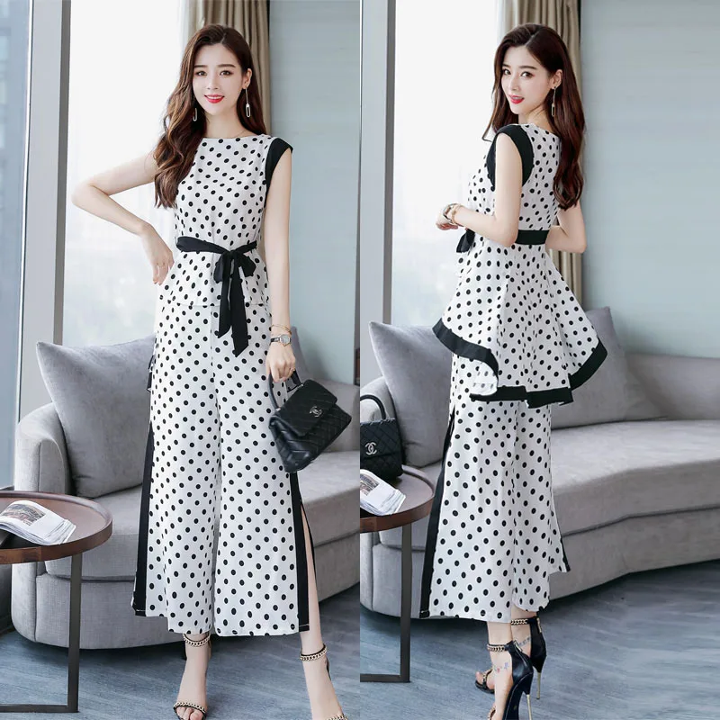 

Fashion Thin Irregular Polka Dot Ensemble Femme Deux Pieces Wide Leg Pants Summer Costumes For Women Brief Ol Women Sets Clothes