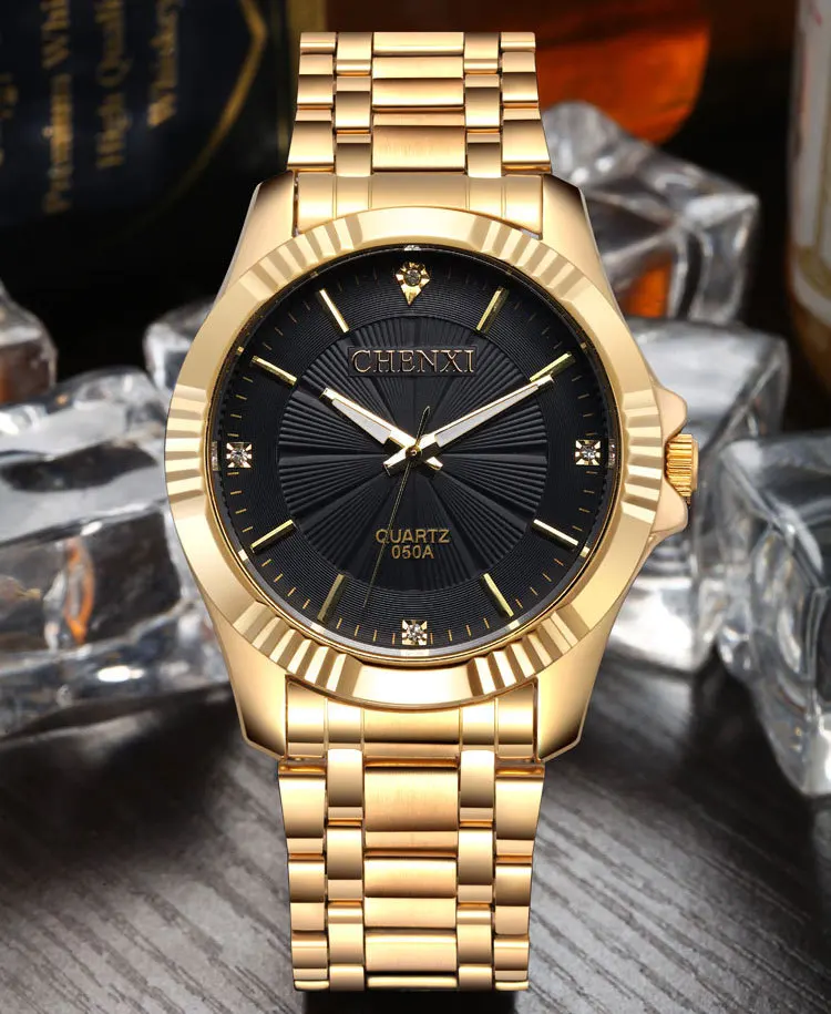 Top Quality Clock Fashion Men Luxury CHENXI Brand Gold Stainless