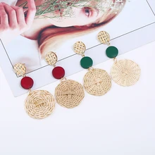 Geometria redonda tecer rattan videira brincos para mulher tecelagem balançar moda boêmio brincos declaração jóias presentes new2019