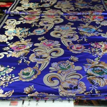 Китайская традиционная парча полиэстер 75 см ширина синий сапфир сзади с большой рулон листьев и красочные пион позиционируется узор