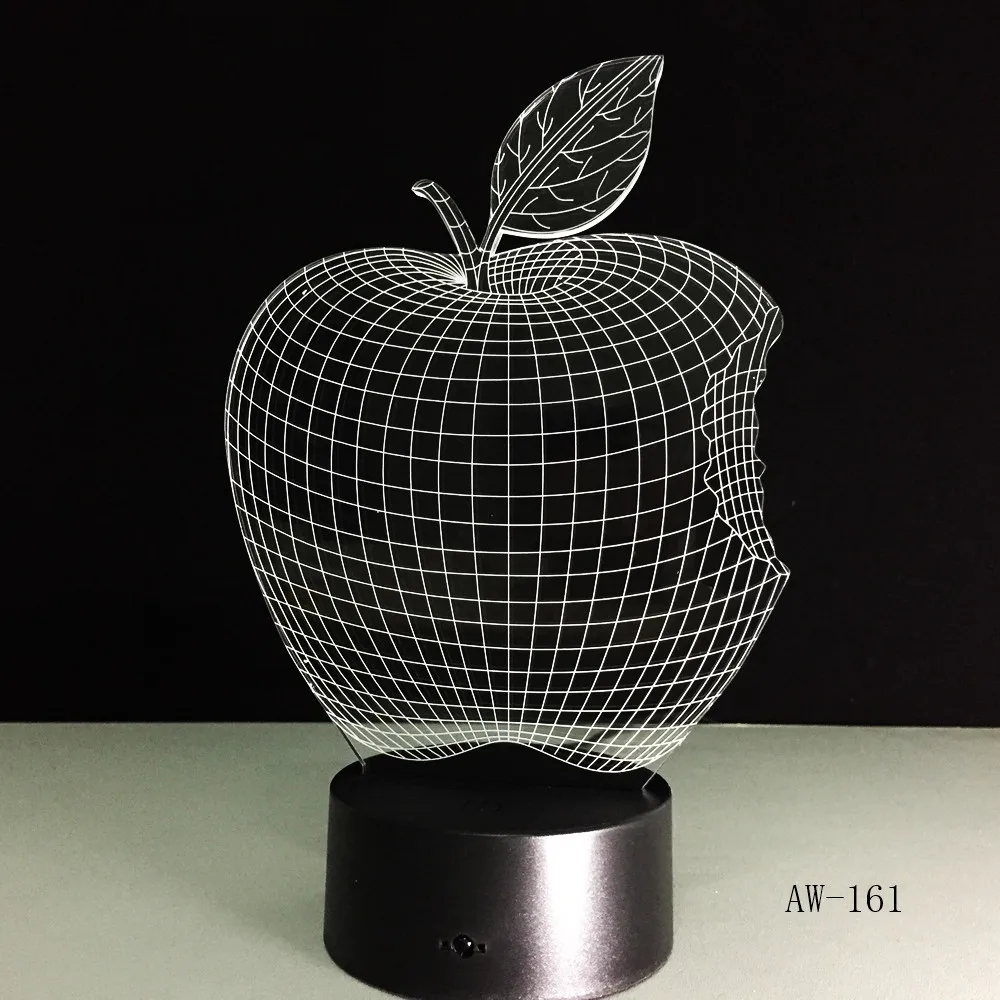 Apple 7 цветов 3D настольная лампа светодиодный акриловые видение стерео ночной голограмма Декор сенсорный выключатель светильник Ночной светильник подарок для детей AW-161