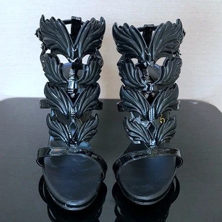 Женские туфли-лодочки на платформе 12 см Летняя обувь сандалии туфли на высоком каблуке с открытым носком женские босоножки женская свадебная обувь на высоком каблуке - Цвет: black leaf