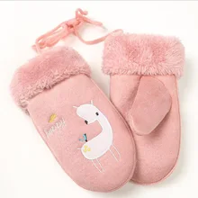 Горячая распродажа детских милых замшевых кожаных рукавиц с мультяшным медведем для мальчиков и девочек, зимние толстые теплые плюшевые рукавицы с принтом Handschoenen