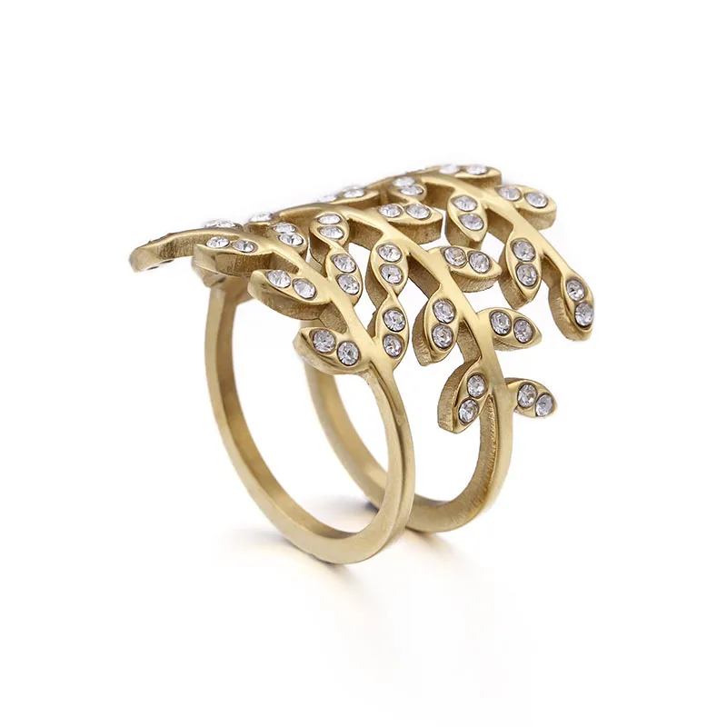 Fashion New Twig Leaves Wedding Ring AAA+ Cubic Zirconia Stainless Steel Ring for Women Personality Party Jewelry Gift