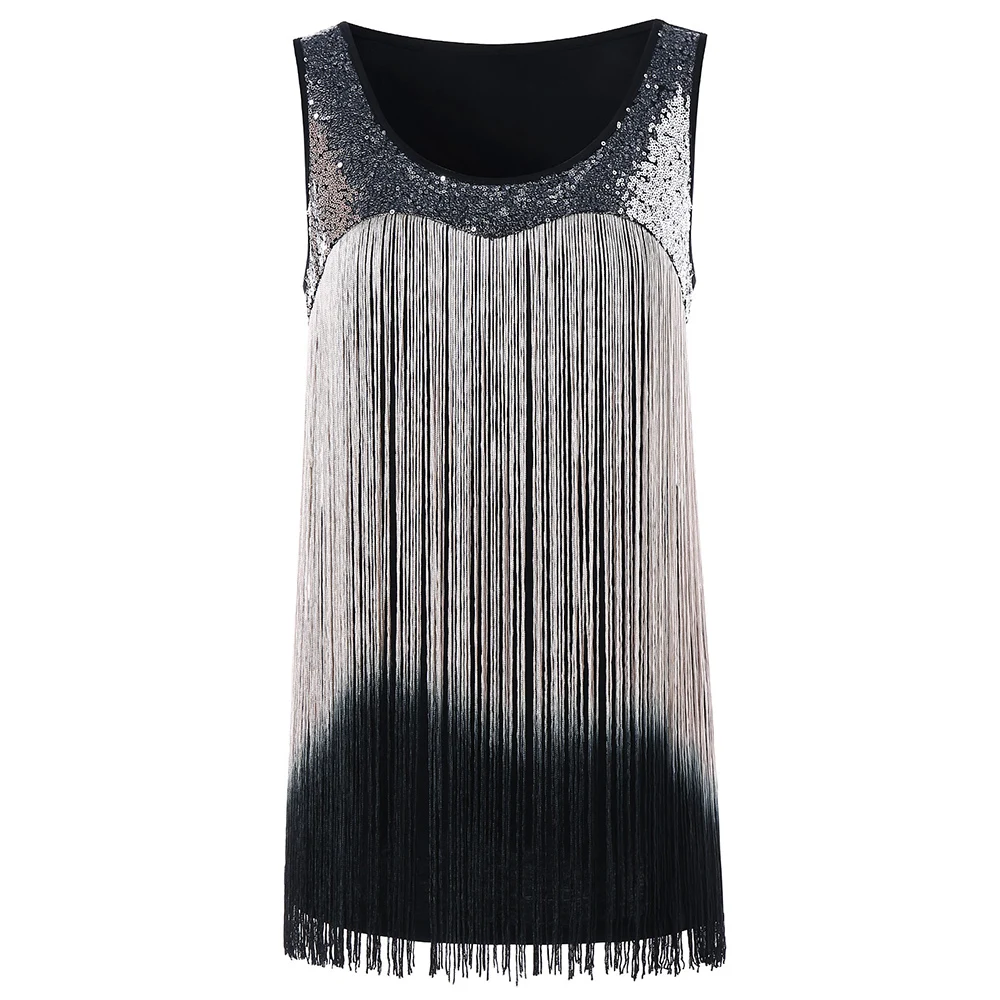 

Wipalo Sexy Sequined Fringed Tank Top Knitted Tank Tops Women Thread Top Vest O Neck Long Tank Tops Blusa Solid Silver Camis