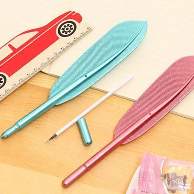 JX-LCLYL 4pcs Cute Feather Ballpoint Ink Pen Office Students Stationery Random Color
