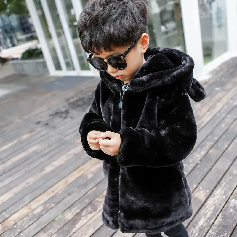 CROAL CHERIE 70-120cm Cute Bear Ear Winter Jacket Boys Hooded Flannel Warm Girls Coats Kids Infant Overcoat Black (3)