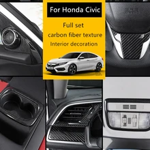 Авто аксессуары, полный набор, углеродное волокно, текстура, украшение интерьера, светильник для чтения, рамка, наклейка для Honda Civic