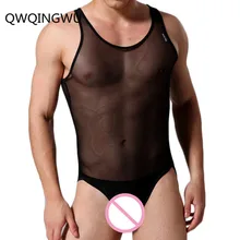 Сексуальное нижнее белье, мужские боди, прозрачный комбинезон из сетки, ультра-тонкие сексуальные тонкие пижамы без рукавов, мужские трусы