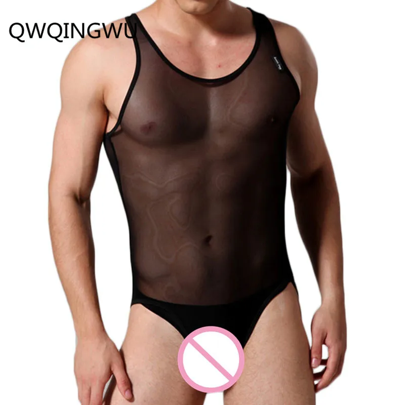 

Sexy Undershirts Lingerie Men's Bodysuit Transparent Mesh Bodysuit Ultra-thin Sexy Sleeveless Slim Pajamas Men Undershirts