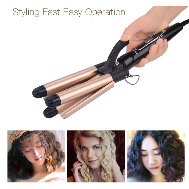 Продажа Профессиональный 110 240 V щипцы для завивки волос гофра Керамика тройной баррель бигуди для волос ролик Пермь Шинная Кудри волны Керлинг пало...