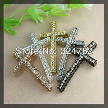 

40pcs/lot five colos Crystal Rhinestones SideWays charm cross Connector Beads making Bracelet Findings For DIY Jewelry