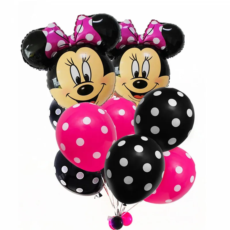 Воздушные шары из гелиевой фольги с изображением головы Микки и Минни, 12 шт./лот, розовые, красные, черные, с волнистыми точками, в горошек, для дня рождения, вечеринки, свадьбы