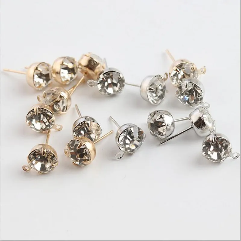 

50pcs 4/5/6/8mm Rhinestone Ear Post Pins Needles Earring Stud Blocks For DIY Handmade Stud Earring with Loops Jewelry Making