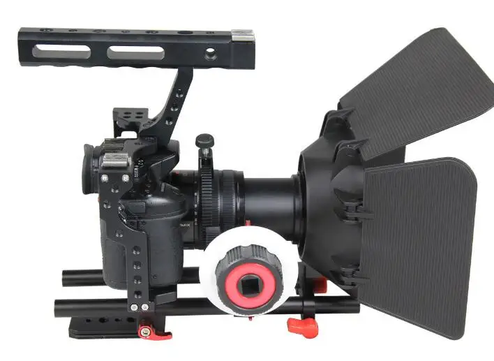 DSLR видео пленка стабилизатор комплект 15 мм штатив клетка для камеры+ ручка+ непрерывный фокус+ Матовая коробка для sony A7 II A6300/GH4 - Цвет: Red Color