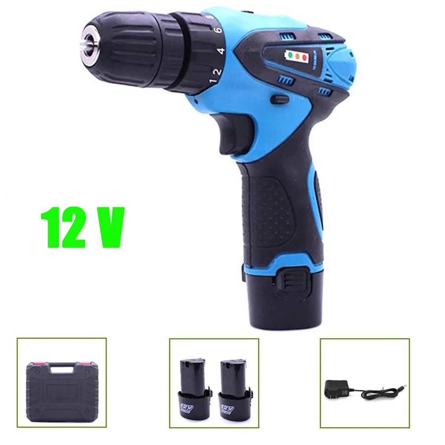 

VOTO 2*Battery Rechargeable Cordless Drill Electric Screwdriver Set Lithium Power Tools Screw Gun Driver 12V With Case Blue 2018