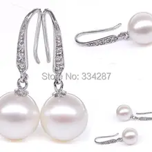 Новые Натуральные красивые белые AAA+ круглые 9-10 мм жемчужные висячие серьги из стерлингового серебра 925 пробы