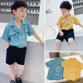 

90-140cm New 2019 Summer Fashion Short Sleeve Shirt+Pant 2pcs Boys Clothes Sets Birthday Boys Clothing Sets Children Costume