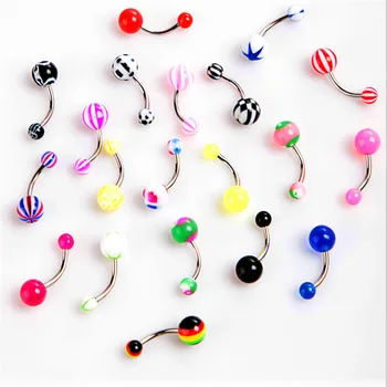 

100pcs/set Surgical Steel Cute Dangle Navel Rings Double Acrylic Navel Bars Gold Belly Button Ring Navel Piercing Jewelry