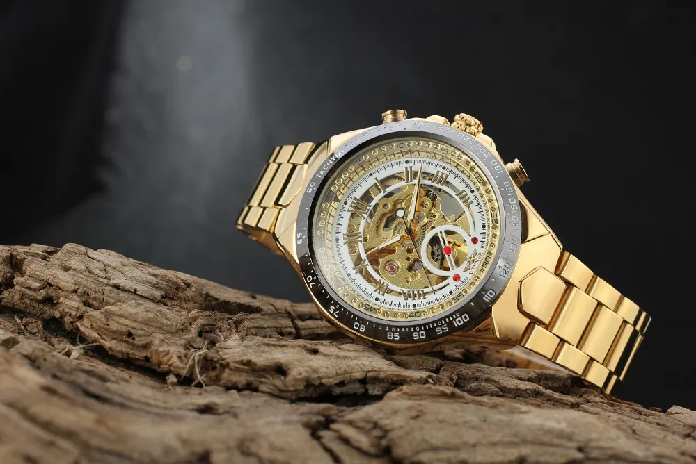 Winner Luxury Branded Stainless Steel Material Gold&Black Automatic Mechanical Watch Men hours horloge