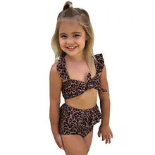 Детский пляжный купальник для маленьких девочек, купальник бикини с цветочным мотивом, бандажный купальник с оборками, пляжная одежда#4j22