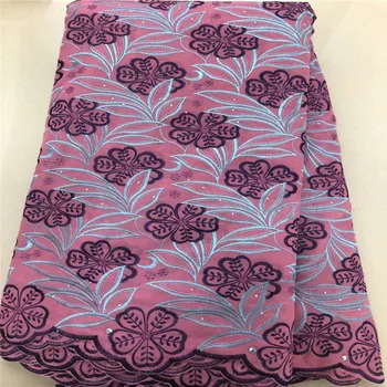 

Egypt 100%Cotton Swiss Voile Lace Fabric 2019 stones beads High Quality 2Yards Chiffon Swiss Voile Lace In Switzerland pink