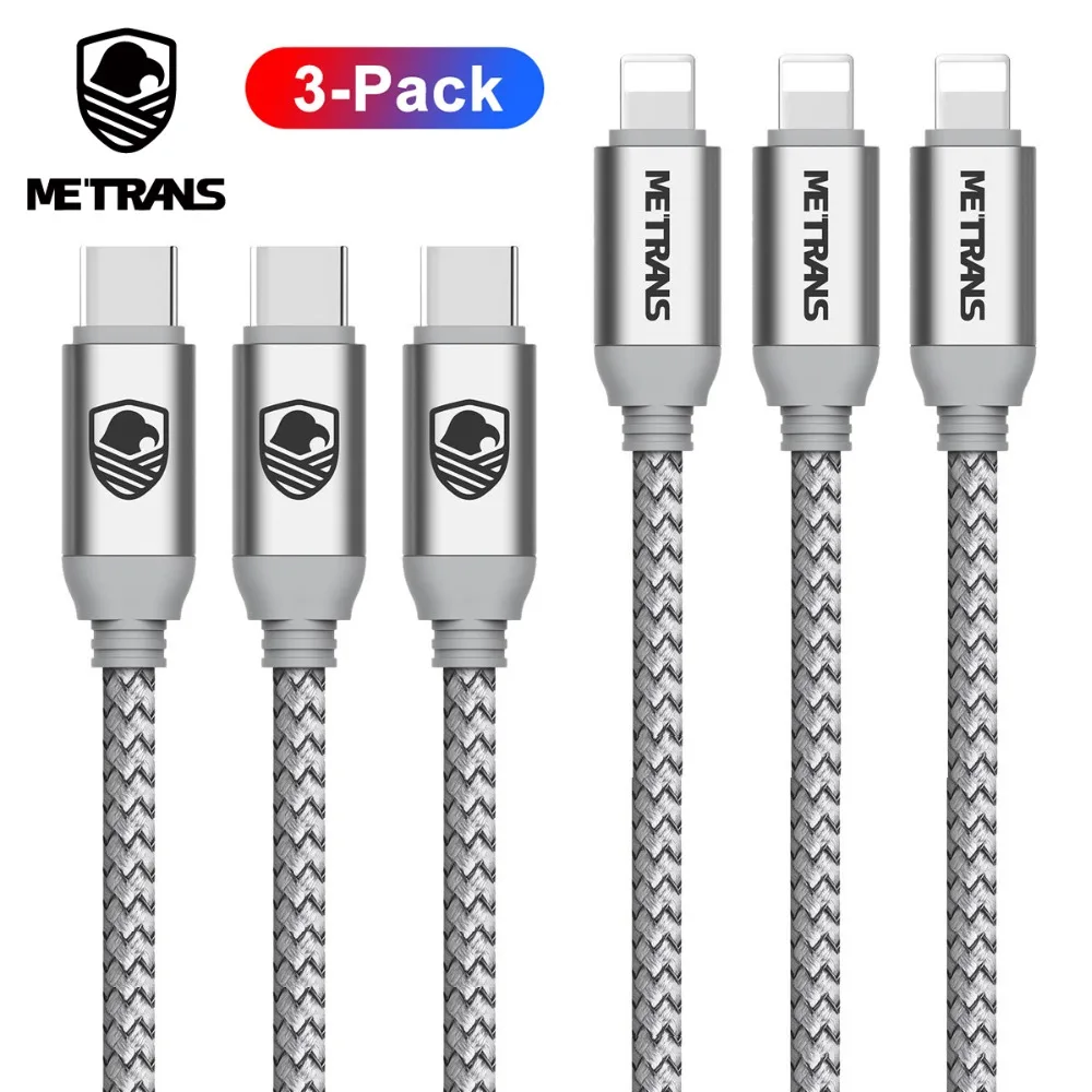 

Metrans 3PCS USB Type C Cable For iPhone xs max Charger USB C Cable for iOS Devices 1m Silver Nylon Sync & Charging Cord Wire