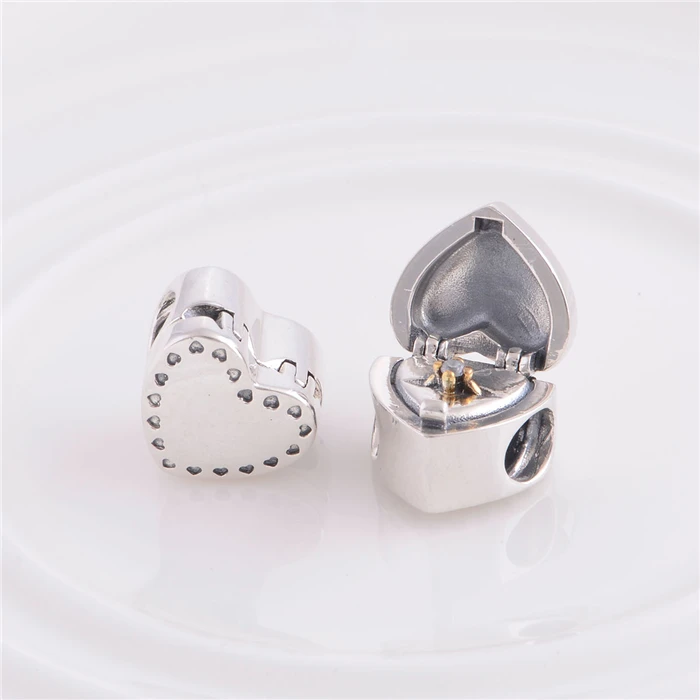 LW347 925 пробы Серебряное сердце подарочная коробка и кольцо Шарм шарик с CZ Подходит Pandora талисманы браслет ювелирные изделия