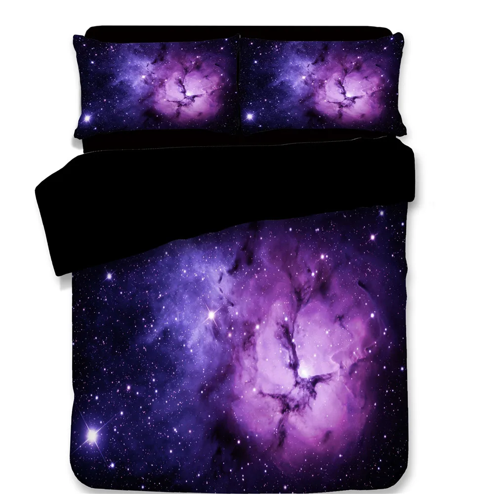 

3pcs Bedding Set 3D Personality Printed Star Universe Galaxy Soft Comforter Cover Pillowcase Duvet Cover purple black bedclothes