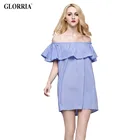 Save 14.99 on Glorria Women Loose Design White Blue Striped Off the Shoulder Ruffled Mini Dress Casual Fashion Sexy Dresses