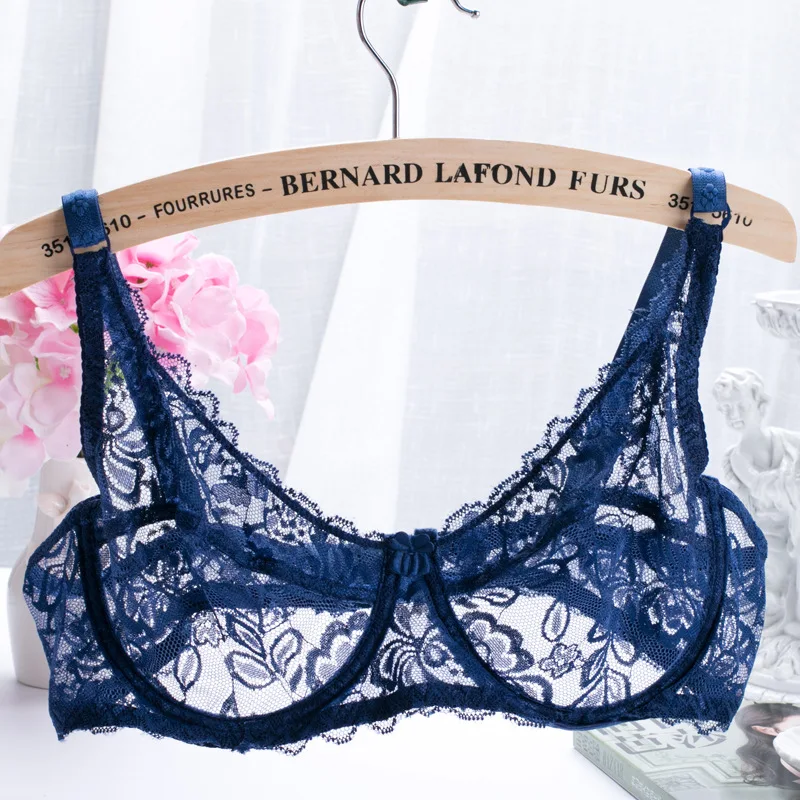 

Lace Womens Through Bra Transparent Lingerie Thin Perspective Bralette Full Cup Underwire Floral Mesh Underwear Red Purple Black
