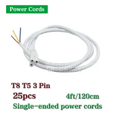 T8 T5 трубки Мощность кабель T8 T5 Разъем 3-контактный несимметричный Мощность шнуры 3ft 4ft 90 мм 120 см для встроенная светодиодная трубка огни 25 шт