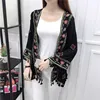 TingYiLi Ethnic Boho Kimono Cardigan Vintage Floral Embroidery Cardigan Girl Beige Black White Cardigans Women Summer 3