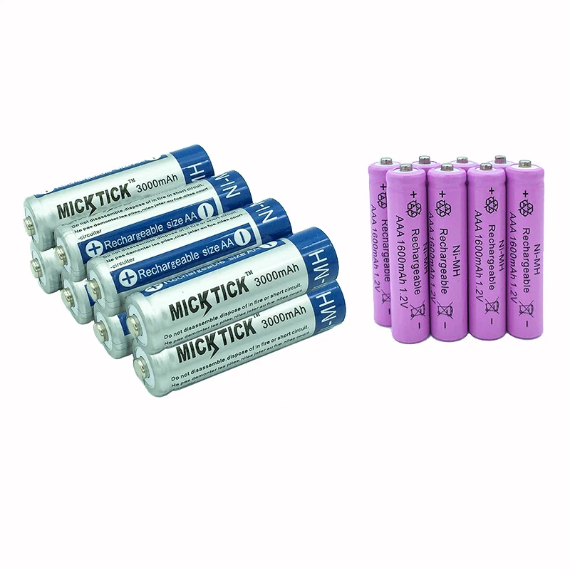 4 шт AA 3000mah MICKTICK аккумуляторная батарея + AAA 1600mah Ni MH 1 2 V 3A фонарик