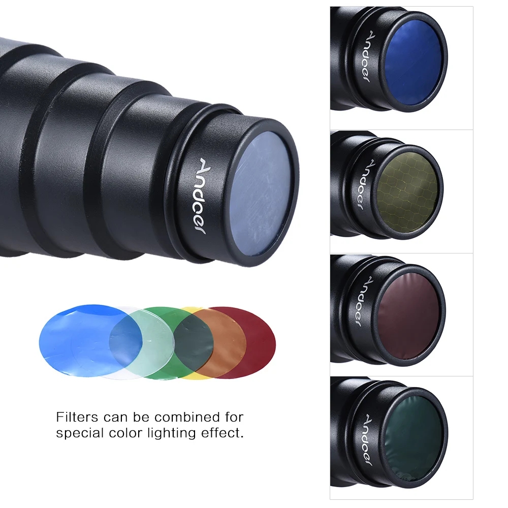 Andoer коническая Вспышка Snoot светильник-модификатор с 50 градусов Сотовый цветной фильтр для Canon Nikon фотография на камеры Speedlite