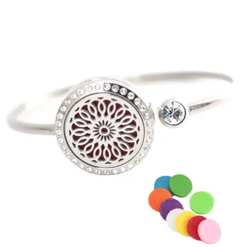 

10Pcs New Sunflower Bracelet Bangle Aromatherapy 25mm Magnet Crystal Stainless steel essential oil diffuser locket bracelet