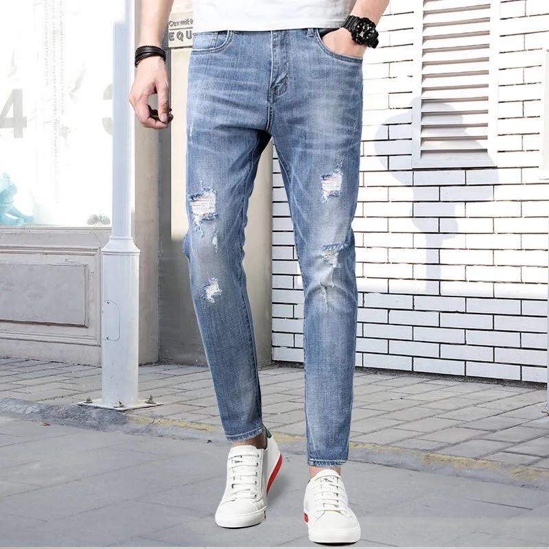 5001 trousers Новые мужские джинсы мужские дырявые летние микро-эластичные тонкие ноги девять брюки оптом хип хоп джинсы - Цвет: 5001 trousers