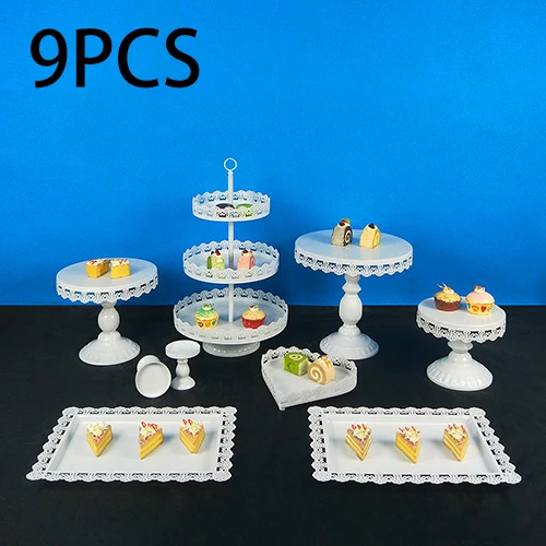 9PCS Tobs Cupcake Stand белый душевный торт стенд набор с кружевным краем для свадьбы, дня рождения, дня рождения, чая Инструменты для выпечки - Цвет: 9PCS