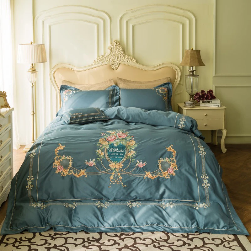 

New product Embroidered Luxury Royal Bedding Set Egyptian Cotton 4pcs King Queen Size Bed Set Duvet Cover Bed sheet set