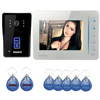 

Wired Home Security Video Doorbell Intercom Door Phone RFID Keyfob System,CMOS Outdoor RFID IR Camera,White Indoor 7'LCD Monitor